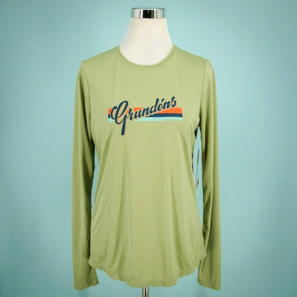 Grundens Size Medium M Tea Green Logo Tech Tee Crew Neck Long Sleeve Fishing Top - Picture 1 of 7